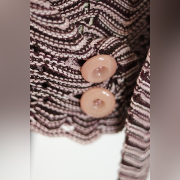 Mexx Scalloped edge burgundy and pink side button cardigan - Picture 6 of 9